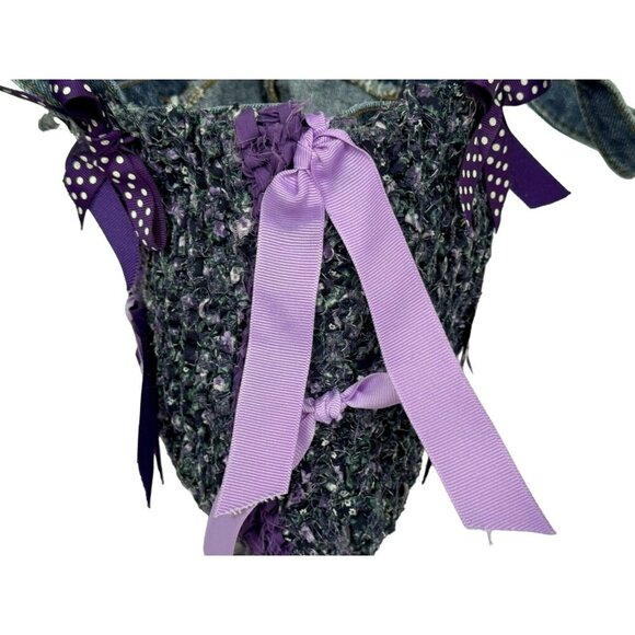 Handcrafted Purple & Denim Ribbon Bow Crochet Handbag Mini Tote OOAK - Picture 4 of 7